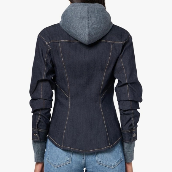 NWT Cinq a Sept Hooded Denim Jacket with Gray Hood - Picture 2 of 14